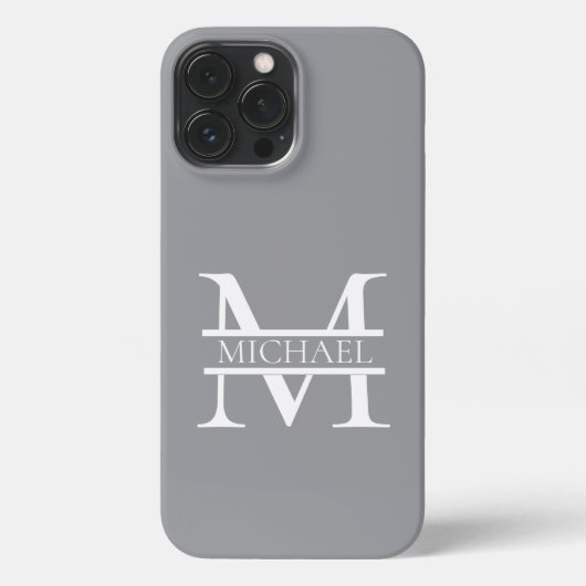 Personalisierte Graue Monogramm und Name iPhone Hülle (Rückseite)