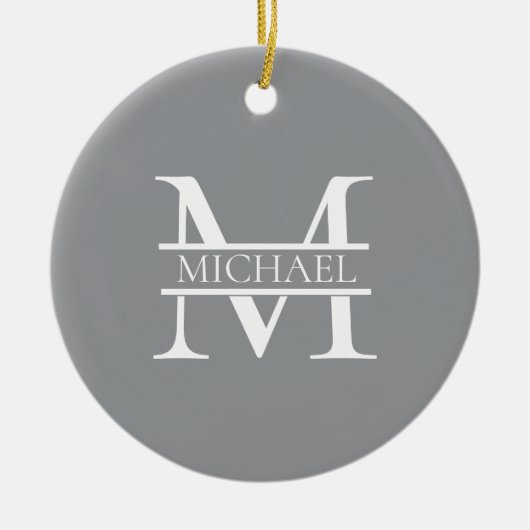 Personalisierte Graue Monogramm und Name Keramik Ornament (Vorne)