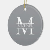 Personalisierte Graue Monogramm und Name Keramik Ornament (Links)
