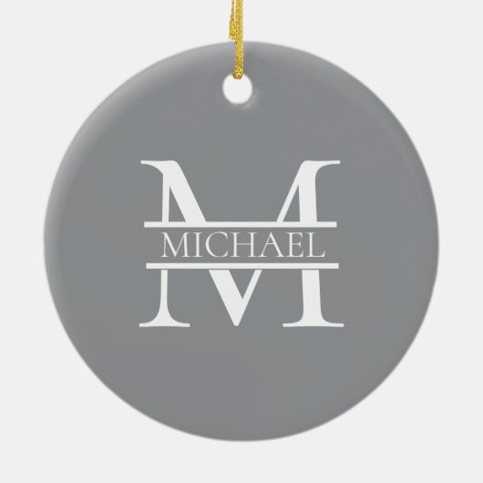 Personalisierte Graue Monogramm und Name Keramik Ornament (Hinten)