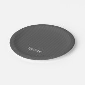 Personalisierte graue Pinstreifen Pappteller (Schrägansicht)