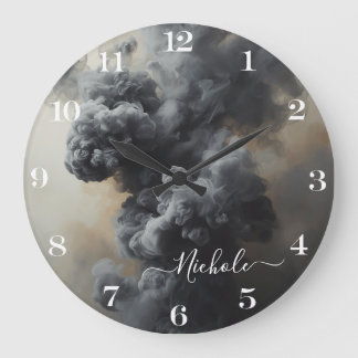 Personalisierte Graue Rauch-Abstrakt-Uhr Große Wanduhr