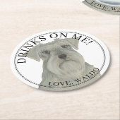 Personalisierte graue Silver Schnauzer Hundeschehe Runder Pappuntersetzer (Angewinkelt)