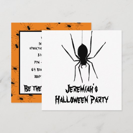 Personalisierte, graue Spinnen Halloween Einladung (Vorne/Hinten)