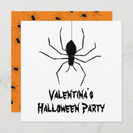 Personalisierte, graue Spinnen Halloween Einladung