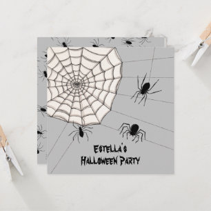 Personalisierte, graue Spinnen Halloween Einladung