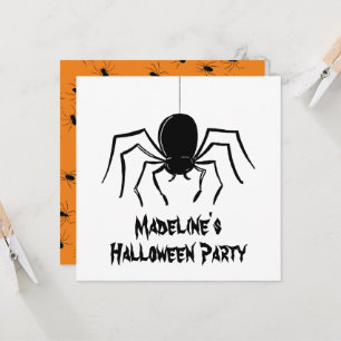 Personalisierte, graue Spinnen Halloween Einladung