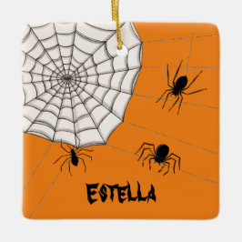 Personalisierte graue Spinnen Halloween Keramikornament