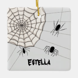 Personalisierte graue Spinnen Halloween Keramikornament