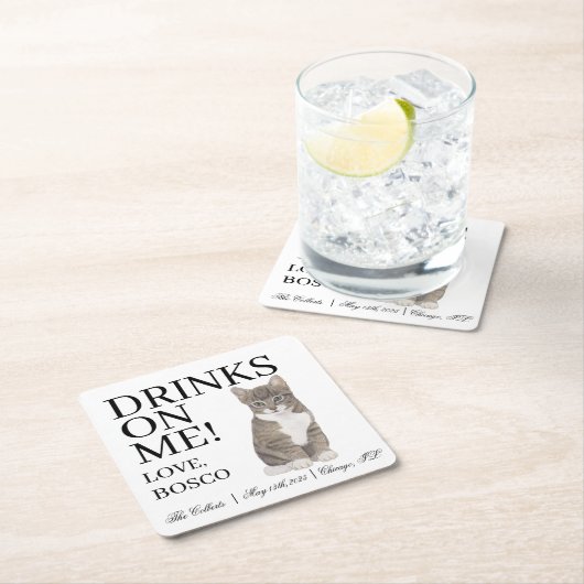 Personalisierte graue Tabby Cat Wedding Rechteckiger Pappuntersetzer (Vor Ort)