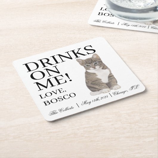 Personalisierte graue Tabby Cat Wedding Rechteckiger Pappuntersetzer (angewinkelt)