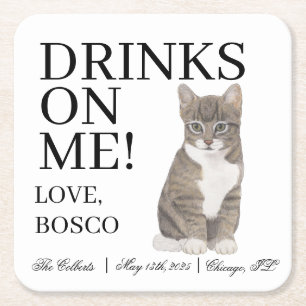 Personalisierte graue Tabby Cat Wedding Rechteckiger Pappuntersetzer