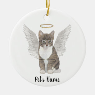 Personalisierte Graue Tabby-Katze Sympathie-Gedenk Keramik Ornament