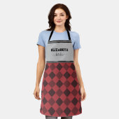 Personalisierte, graue und rote Buffalo Karierte K Schürze (Getragen)