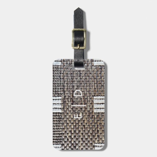 Personalisierte graue und weiße Imitate Burlap Gepäckanhänger (Vorderseite vertikal)