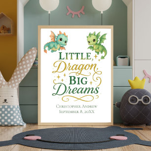 Personalisierte Green Dragons Birth Stats Baby Boy Poster