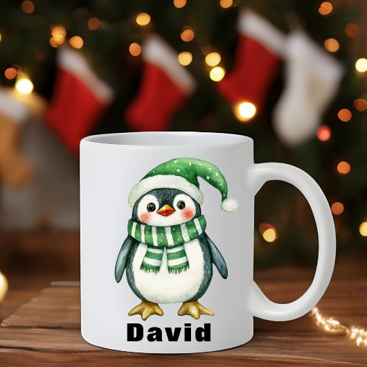 Personalisierte Green Hat Penguin Individuelle Nam Kaffeetasse