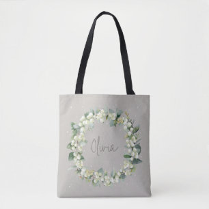 Personalisierte Greige Snowberry+Eucalyptus Weddin Tasche