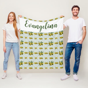 Personalisierte griechische Olivenfliesen Fleecedecke