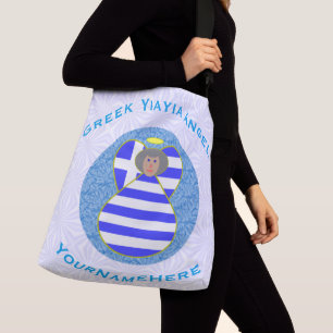 Personalisierte griechische Yiayia Engel Flagge Tragetaschen Mit Langen Trägern