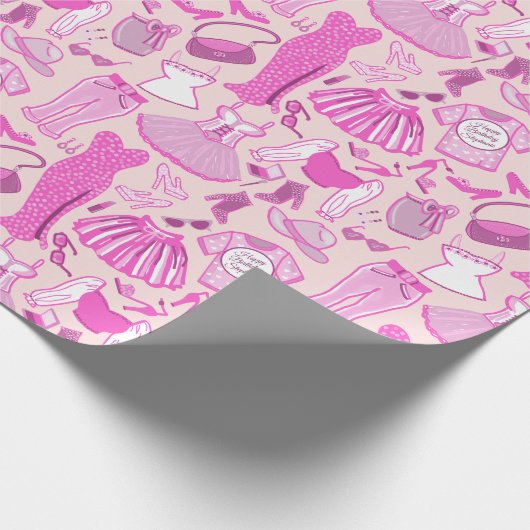 Personalisierte Grillecke Rosa und Hot Rosa Mode Geschenkpapier (Ecke)