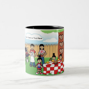 Personalisierte GRILLEN, 1 Junge, 2 Girls Cartoon Zweifarbige Tasse