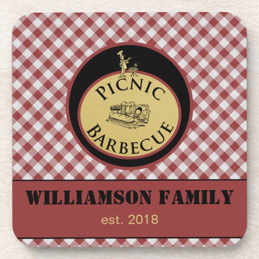 Personalisierte GRILLEN Rot und Weiß überprüft Getränkeuntersetzer (Vorderseite)