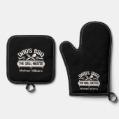 Personalisierte GRILLEN Vater aus Schwarz und Weiß Ofenhandschuh & Topflappen-Set (Vorderseite)