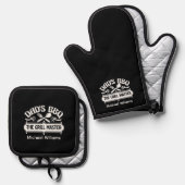 Personalisierte GRILLEN Vater aus Schwarz und Weiß Ofenhandschuh & Topflappen-Set (Vorderseite/Rückseite)