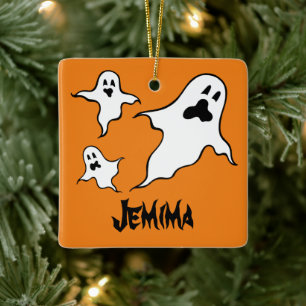 Personalisierte grimmige Halloween-Geister Tree Or Keramikornament