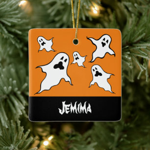 Personalisierte grimmige Halloween-Geister Tree Or Keramikornament