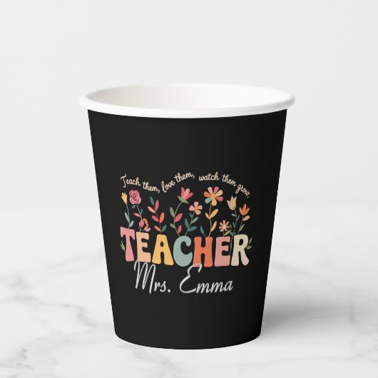 Personalisierte Groovy Blume Lehrer für maßgeschne Pappbecher (Vorderseite)