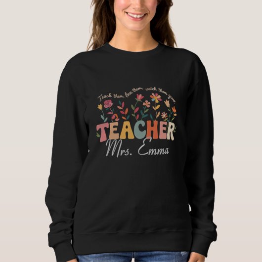 Personalisierte Groovy Blume Lehrer für maßgeschne Sweatshirt (Vorderseite)
