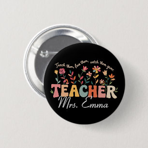 Personalisierte Groovy Blumen Lehrer Geschenk Button