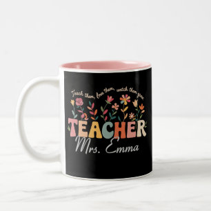 Personalisierte Groovy Blumen Lehrer Geschenk Zweifarbige Tasse