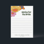 Personalisierte Groovy Blumenberatung für die Brau Hinweiskarte<br><div class="desc">Geben Sie der zukünftigen Braut mit unserem Personalisierten 70er Boho Floral Advice für die Bride Card eine groovy Führung! Diese im Retro inspiriert Karte zeichnet sich durch ein lebendiges Blumendesign aus, das die freimütige Essenz des 70er einfängt. Es ist perfekt für ein bohes Brautparty geeignet und bietet den Gästen die...</div>