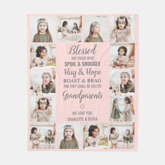 Personalisierte Großeltern FotoCollage Fleecedecke (Vorderseite)