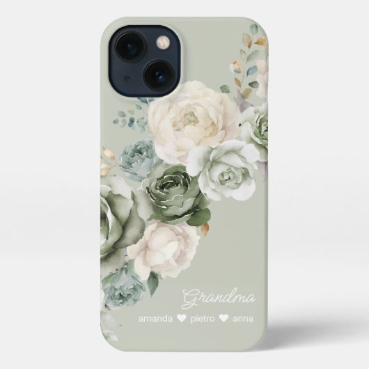 Personalisierte Großmutter Blumenstuhl Grün iPhone Hülle (Rückseite)