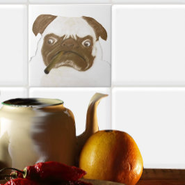 Personalisierte Grumpy Puggy mit Cigar Fliese