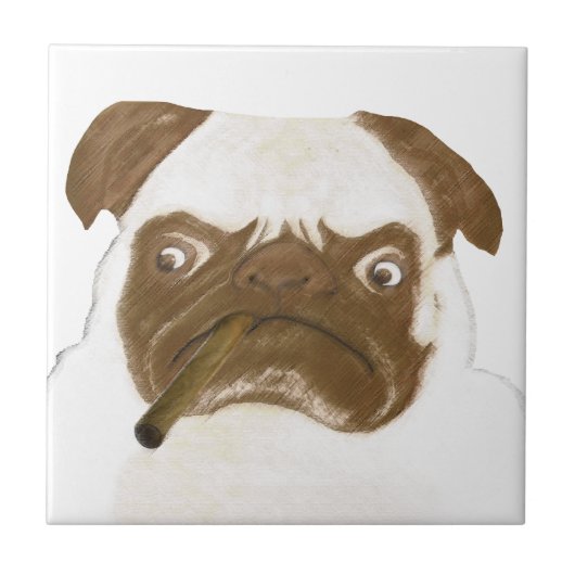 Personalisierte Grumpy Puggy mit Cigar Fliese (Vorderseite)