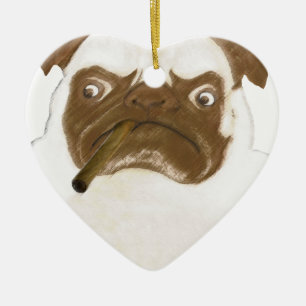 Personalisierte Grumpy Puggy mit Cigar Keramik Ornament