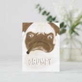 Personalisierte Grumpy Puggy mit Cigar Postkarte (Stehend Vorderseite)