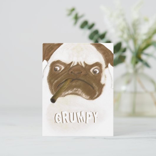 Personalisierte Grumpy Puggy mit Cigar Postkarte (Stehend Vorderseite)
