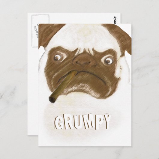 Personalisierte Grumpy Puggy mit Cigar Postkarte (Vorne/Hinten)