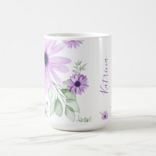 Personalisierte grün-violette Blume Kaffeetasse