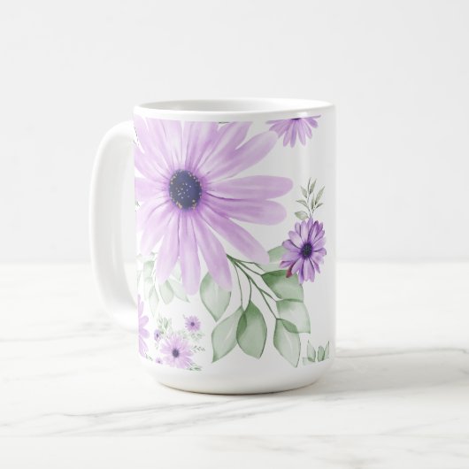 Personalisierte grün-violette Blume Kaffeetasse (Vorderseite Links)