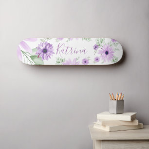 Personalisierte grün-violette Blume Skateboard