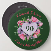 Personalisierte grüne 90. Geburtstagskarte Button (Vorne & Hinten)