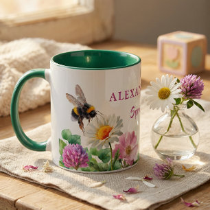 Personalisierte Grüne Aquarell-Biene Frühling Vibe Tasse