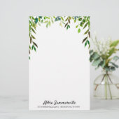 Personalisierte grüne Blätter auf weißem, ungestri Briefpapier (Stehend Vorderseite)